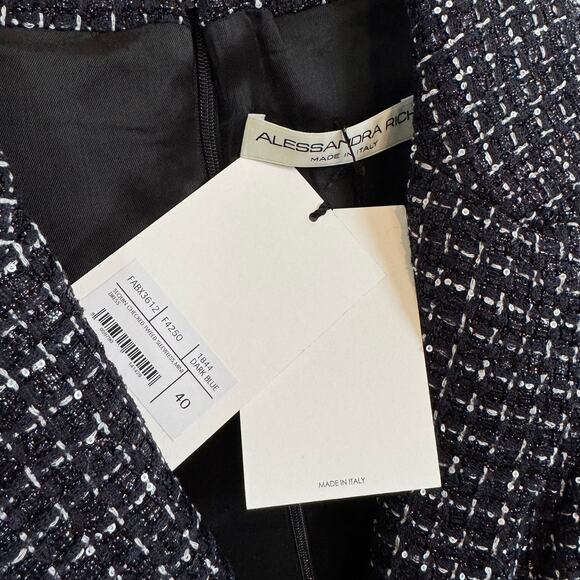 Alessandra Rich Tweed Mini Dress NEW Sequin Checked Dark Navy Sleeveless NWT 40 - Picture 6 of 7
